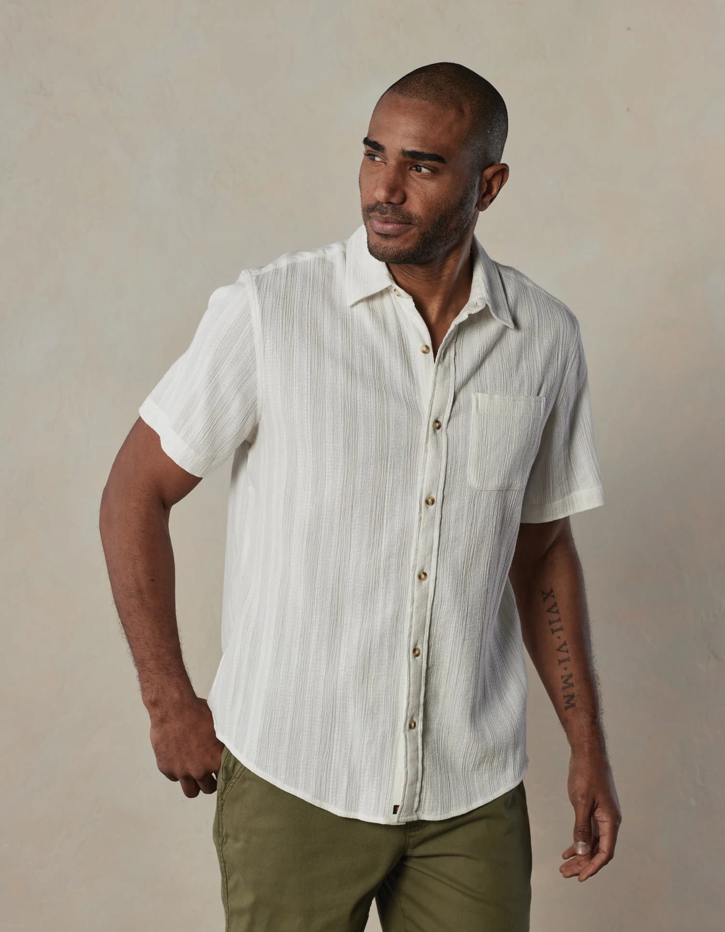 Freshwater button up shirt- Ivory Crinkle Dobby